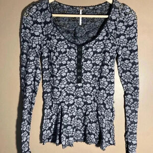 Free  people floral eyelet peplum long sleeves top